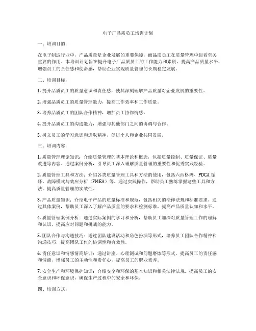 电子厂品质员工培训计划
