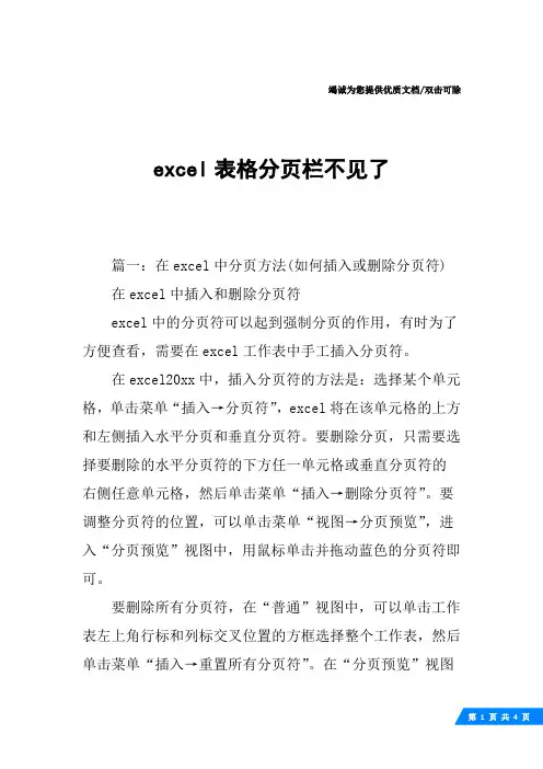 excel表格分页栏不见了