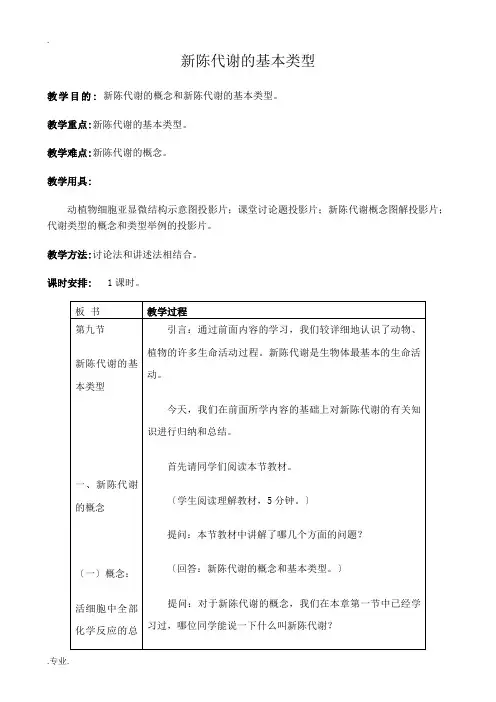 人教版高中生物必修1新陈代谢的基本类型1