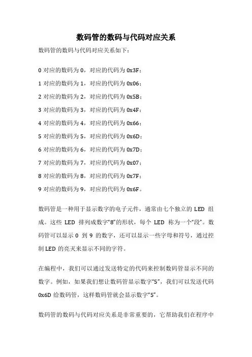 数码管的数码与代码对应关系