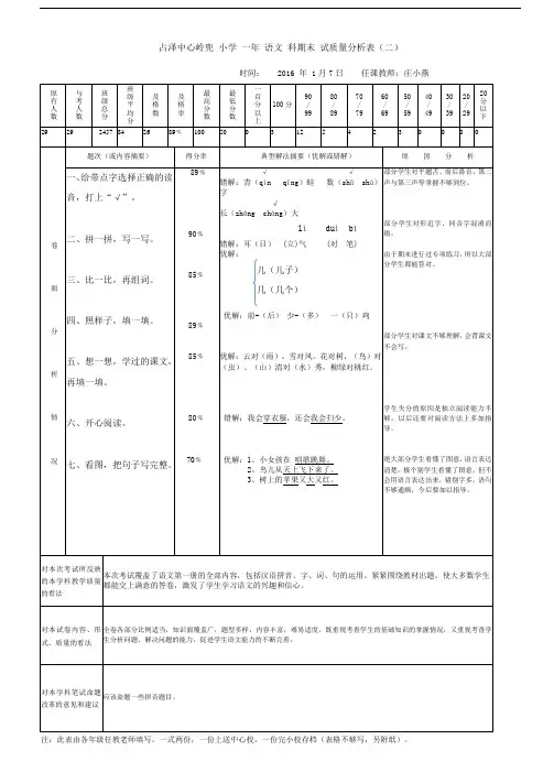 小学语文教学质量分析表 (1)