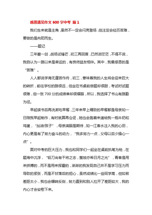 感恩遇见作文600字中考