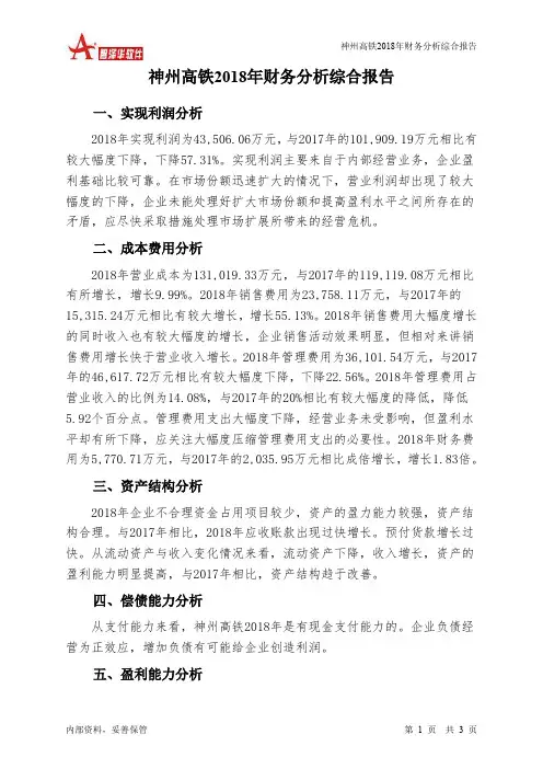神州高铁2018年财务分析结论报告-智泽华