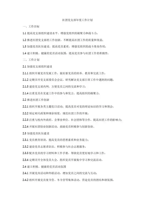 社团党支部年度工作计划