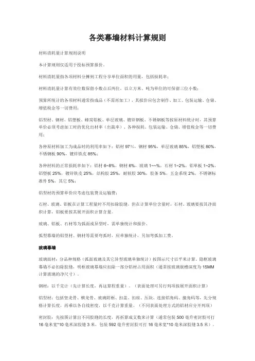 各类幕墙材料计算规则