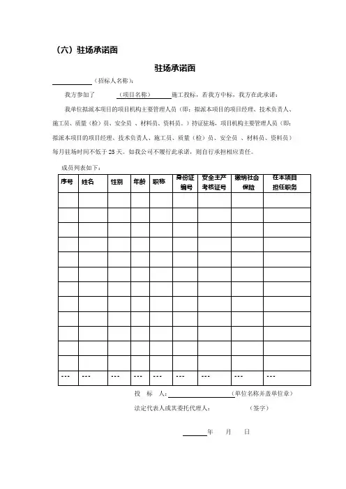 驻场承诺函