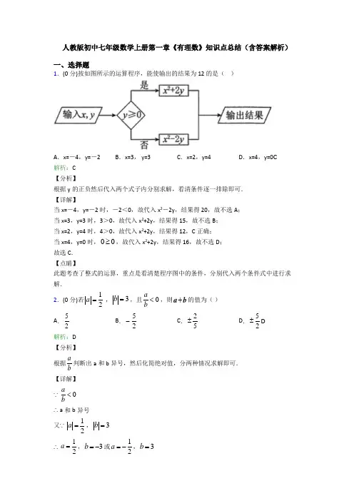 人教版初中七年级数学上册第一章《有理数》知识点总结(含答案解析)