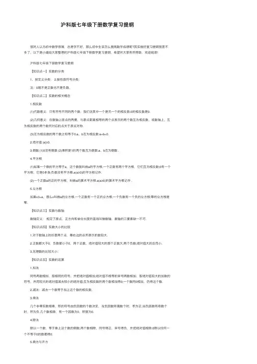 沪科版七年级下册数学复习提纲