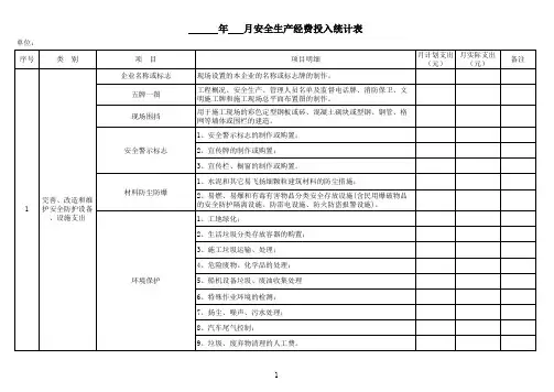 安全生产经费月报表