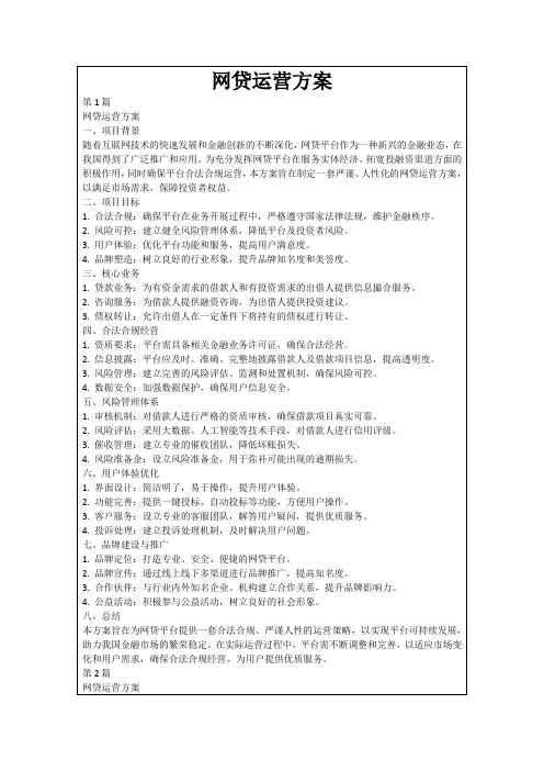 网贷运营方案