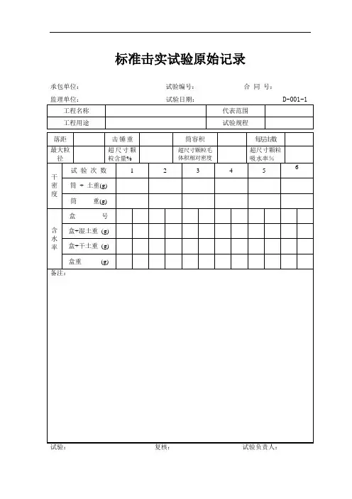 试验原始记录