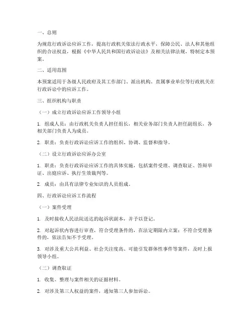 行政诉讼应诉工作预案