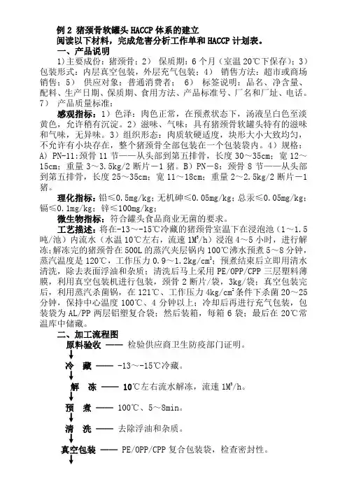 例2 猪颈骨软罐头HACCP体系的建立