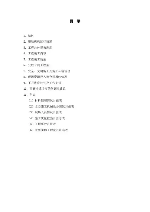 水利工程施工月报表