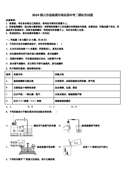 2024届江苏省南通市海安县中考二模化学试题含解析