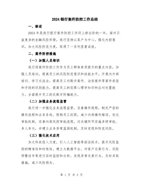 2024银行案件防控工作总结