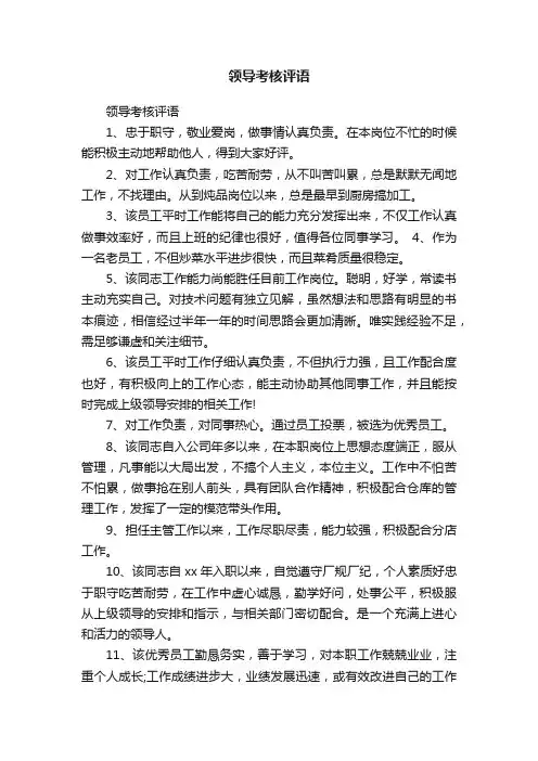 领导考核评语