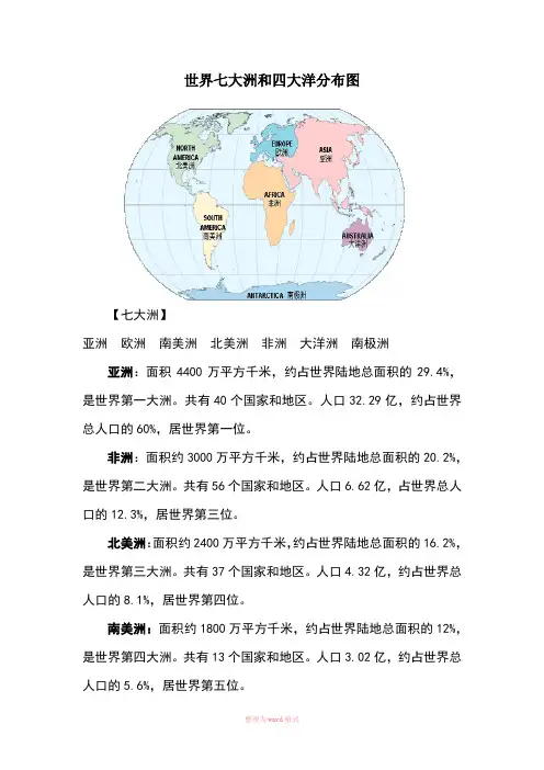 世界七大洲和四大洋分布图-七大洲与四大洋的分布