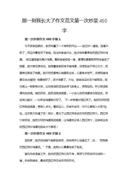 那一刻我长大了作文范文第一次炒菜450字