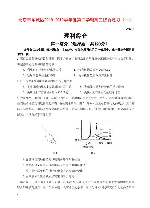 北京市东城区2018学年度第二学期高三综合练习(一)理综生物试题(含答案)-精品