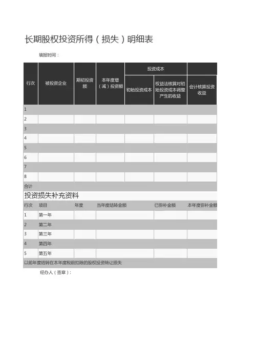 长期股权投资所得明细表excel模板