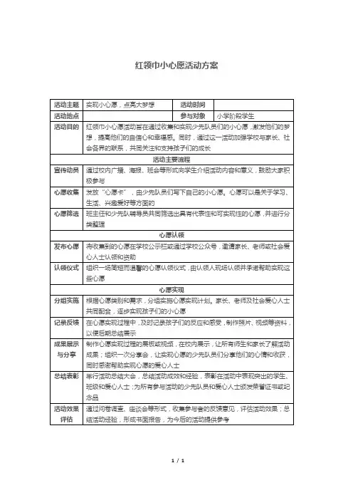 红领巾小心愿活动方案