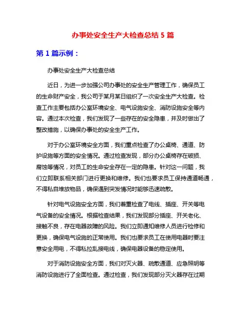 办事处安全生产大检查总结5篇
