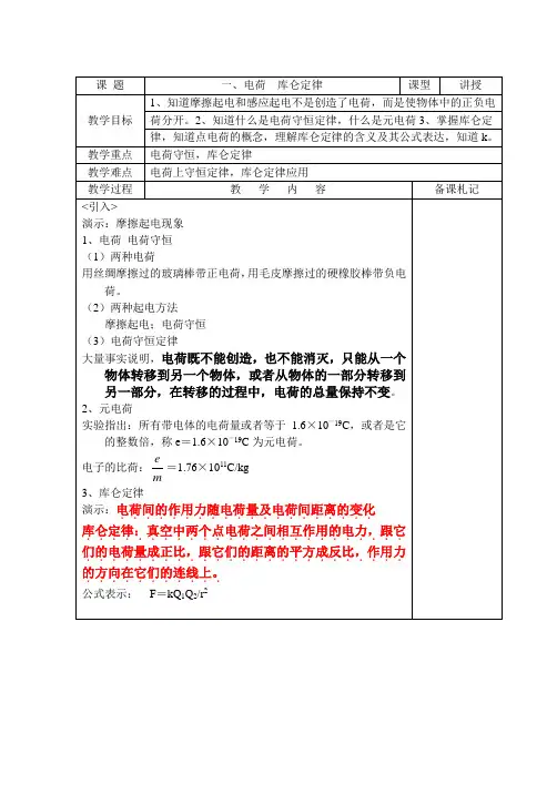 人教版高中选修3-1物理1.2库仑定律教案(17)