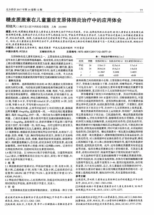 糖皮质激素在儿童重症支原体肺炎治疗中的应用体会