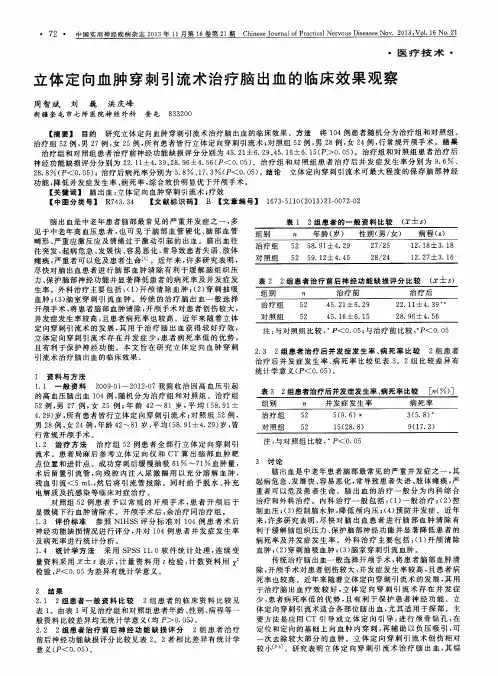 立体定向血肿穿刺引流术治疗脑出血的临床效果观察