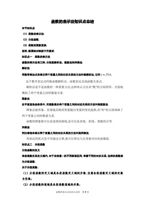 函数的表示法知识点总结