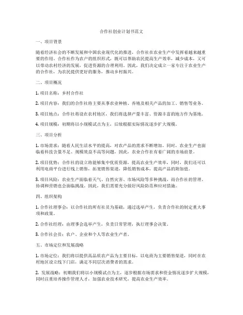 合作社创业计划书范文