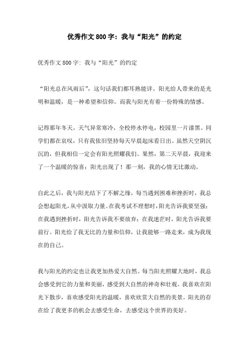优秀作文800字 我与阳光的约定
