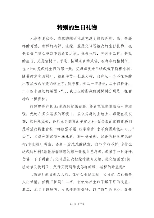 特别的生日礼物_三年级作文
