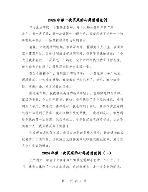 2024年第一次买菜的心得感想范例（二篇）