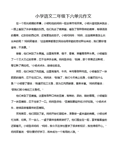 小学语文二年级下六单元作文