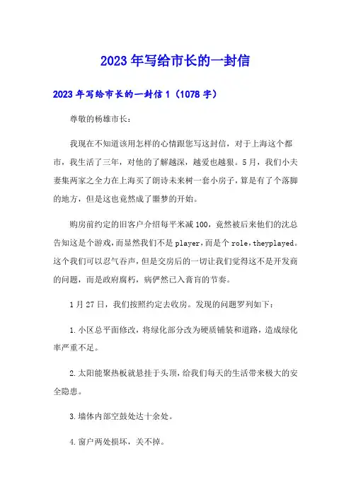 2023年写给市长的一封信