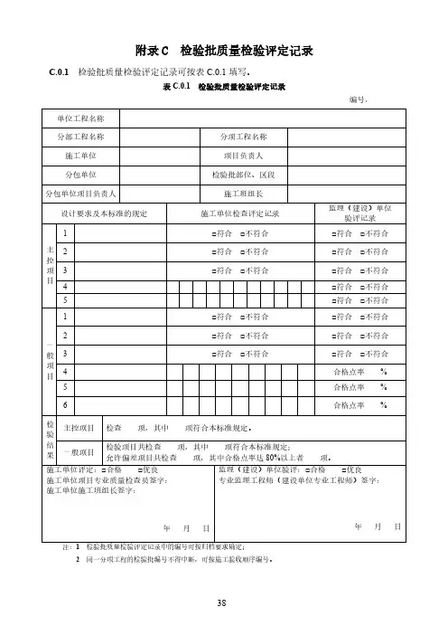 有色金属矿山井巷工程检验批、分项、分部工程质量检验评定记录