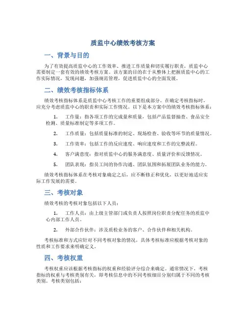 质监中心绩效考核方案