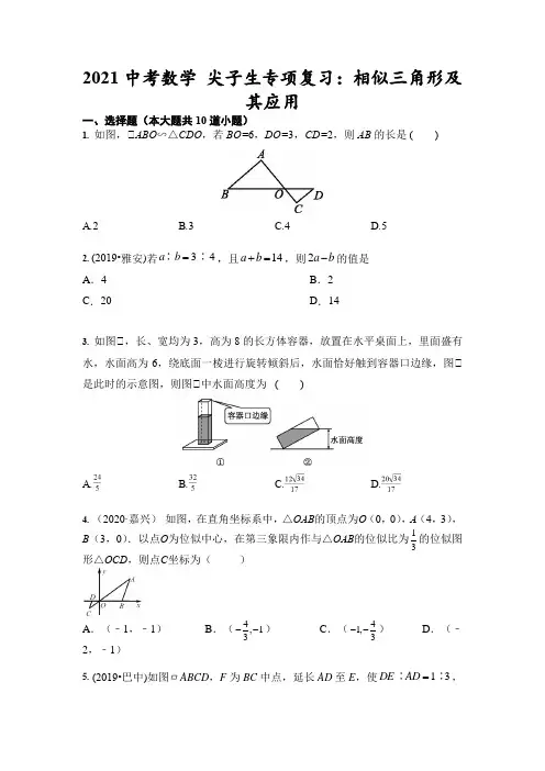2021年中考数学 尖子生专项复习：相似三角形及其应用(含答案)
