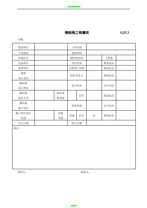 最新全套钢结构竣工验收表格