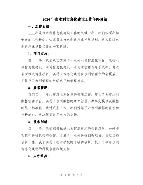 2024年市水利信息化建设工作年终总结