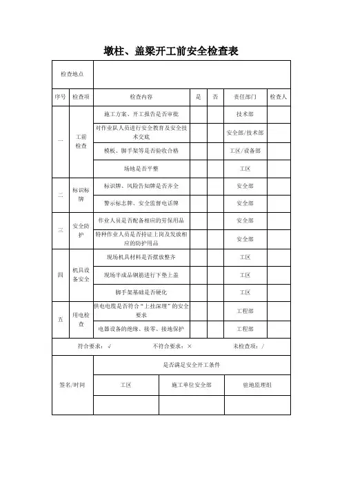 5墩柱、盖梁施工前检查表