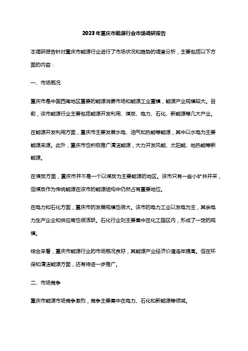 2023年重庆市能源行业市场调研报告