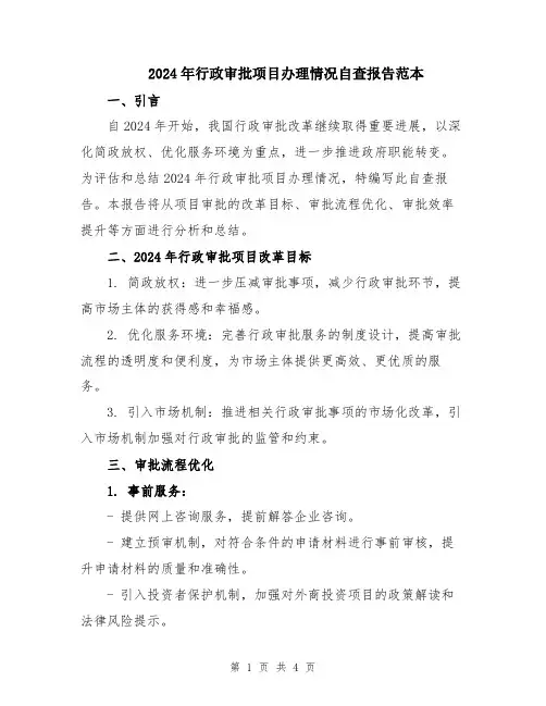 2024年行政审批项目办理情况自查报告范本