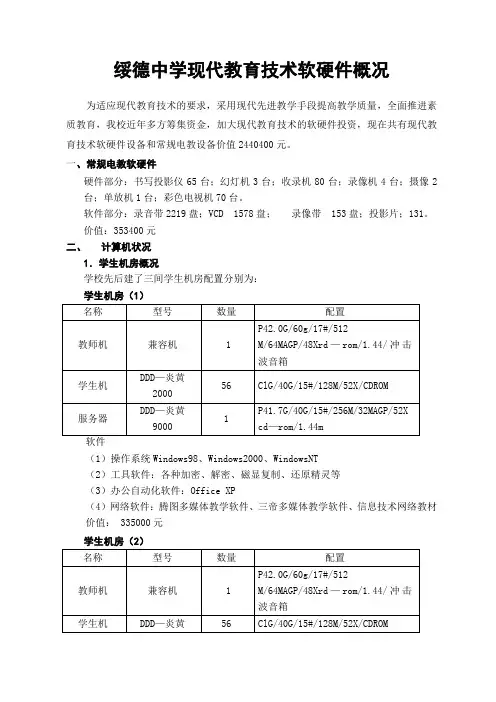 绥德中学现代教育技术软硬件概况