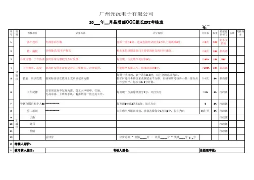 品质部OQC组长绩效考核表-- 2021-12-29