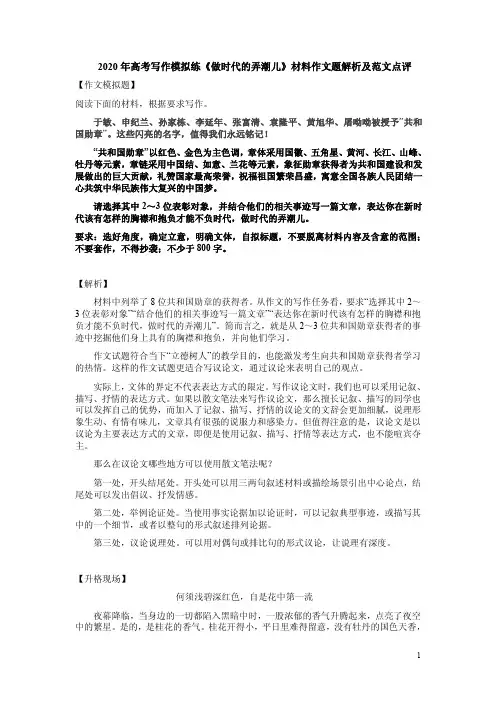 2020年高考写作模拟练《做时代的弄潮儿》材料作文题解析及范文点评