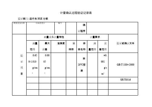 计量确认过程验证记录