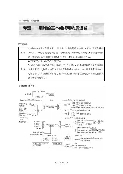 2023届高考生物二轮复习专题1 考点1 水和无机盐-讲义(通用版)